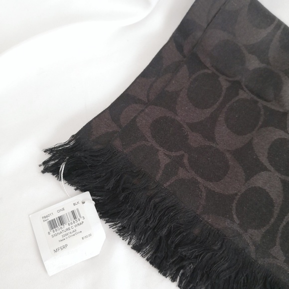 New Coach Signature C Long Neck Wrap Scarf Black F86011 $150 - Picture 2 of 4